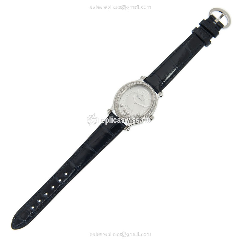Chopard Happy Sport Replica - Automatic - White Dial - Diamond - Alligator Black - View 3