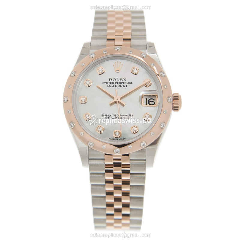 Rolex Datejust Replica - Automatic - Pink Dial on Gold 18kt Steel Strap - View 2