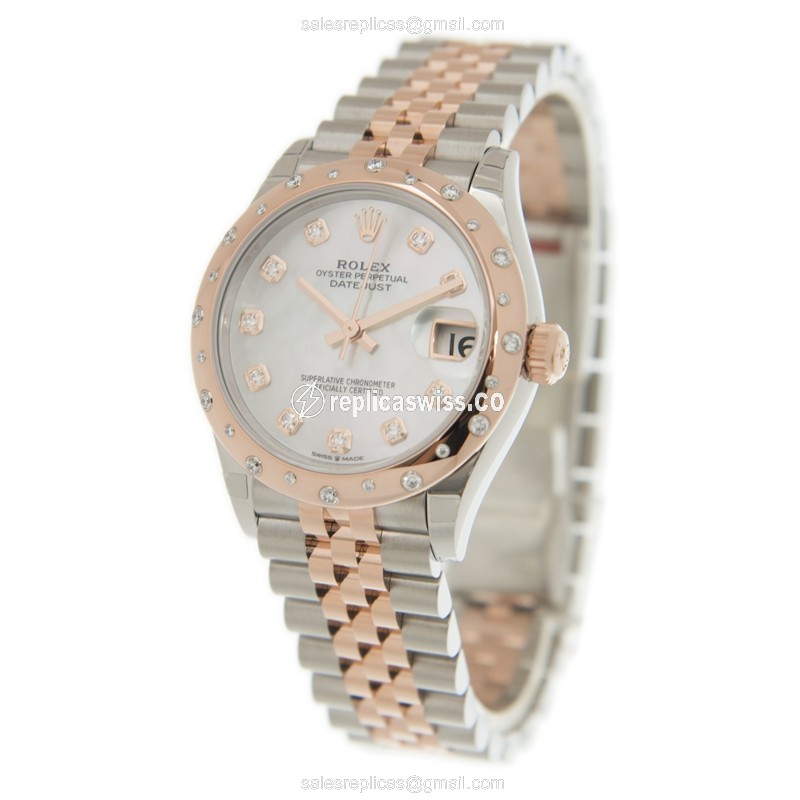 Rolex Datejust Replica - Automatic - Pink Dial on Gold 18kt Steel Strap - View 3