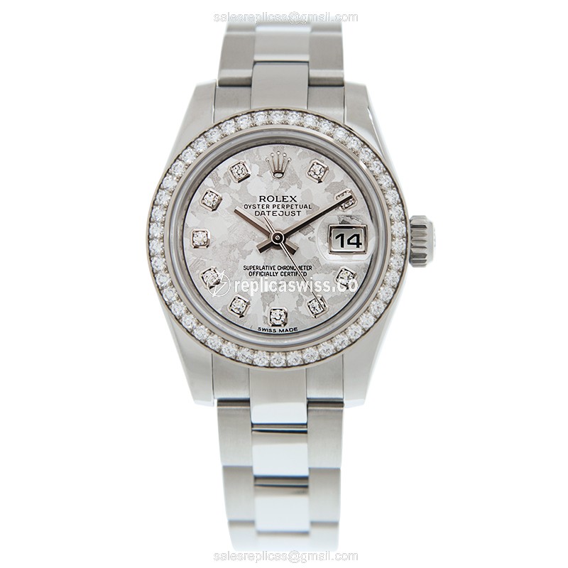 Rolex Lady Datejust Replica - Automatic - White Gold & Diamond - Steel Case - View 2