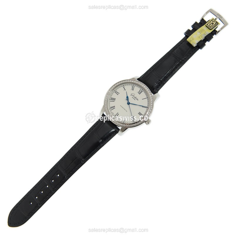 Glashutte Senator Manual Winding Skeletonized - Automatic - Steel Case - White Dial - Black Alligator Strap - View 2