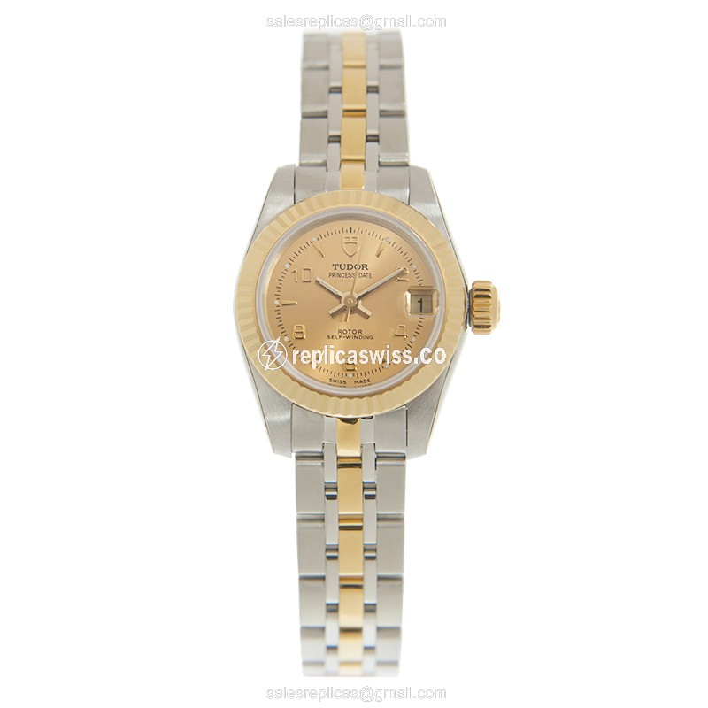 Tudor Princess Date Replica - Automatic - 18kt Gold & Steel - Gold Dial - Clasp - 18kt Gold Strap - View 2