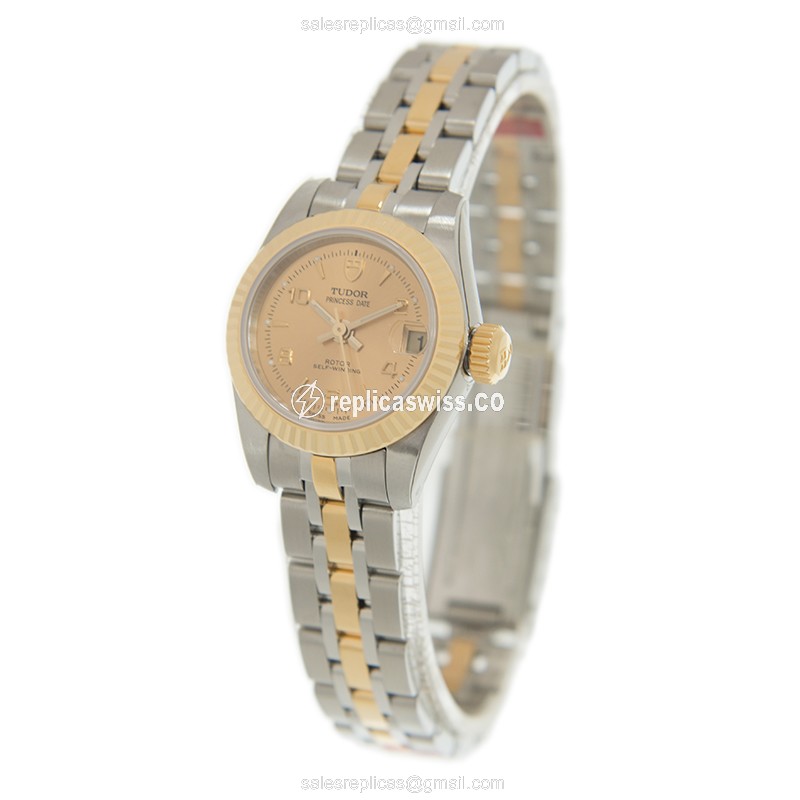 Tudor Princess Date Replica - Automatic - 18kt Gold & Steel - Gold Dial - Clasp - 18kt Gold Strap - View 3