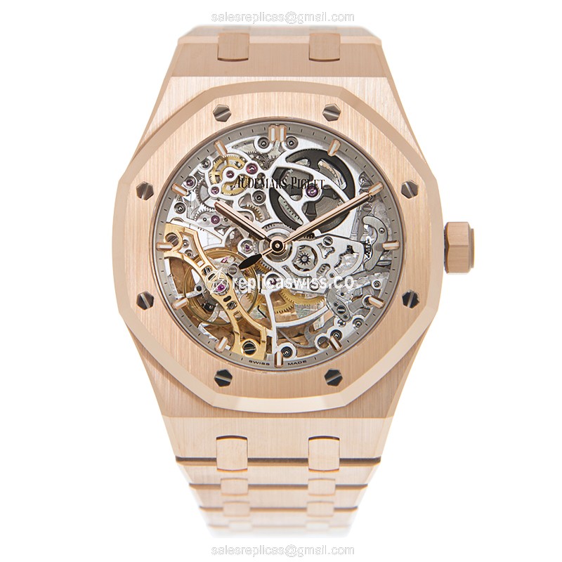 Audemars Piguet Royal Oak Replica - Automatic - 18kt Rose Gold - Silver Dial - Gold Strap - View 2