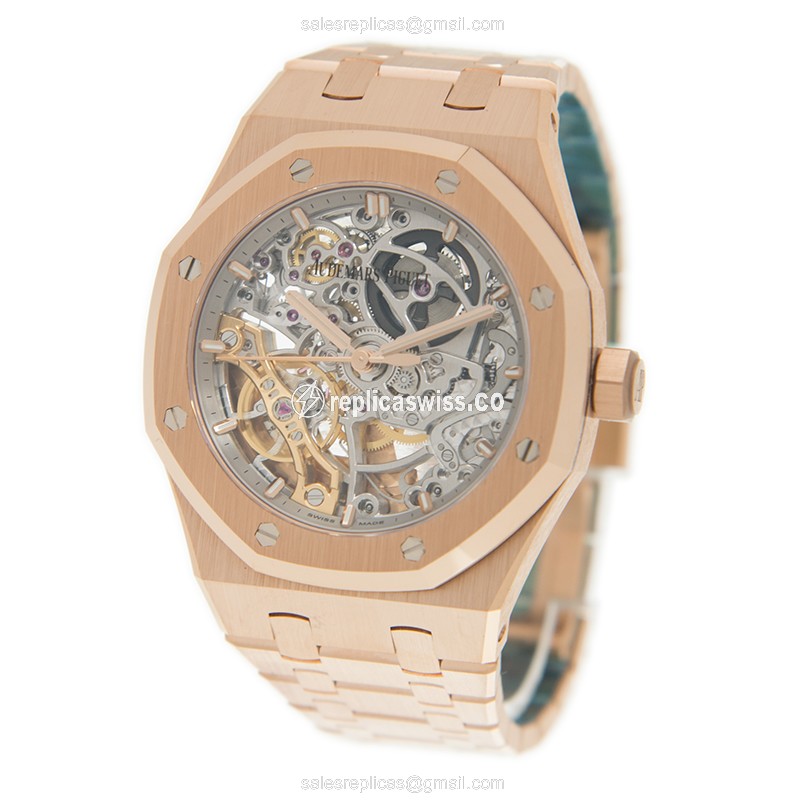 Audemars Piguet Royal Oak Replica - Automatic - 18kt Rose Gold - Silver Dial - Gold Strap - View 3