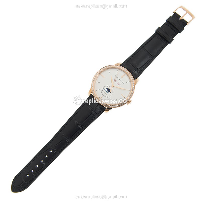 Girard Perregaux 49535-D52 1966 Replica - Automatic 18kt Rose Gold - Diamond White Dial Black Buckle Alligator - View 2