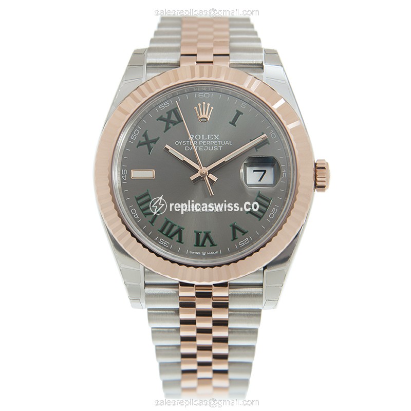 Rolex DATEJUST Replica - Automatic - 18kt Rose Gold & Steel - Green Dial - Gold Clasp - View 2