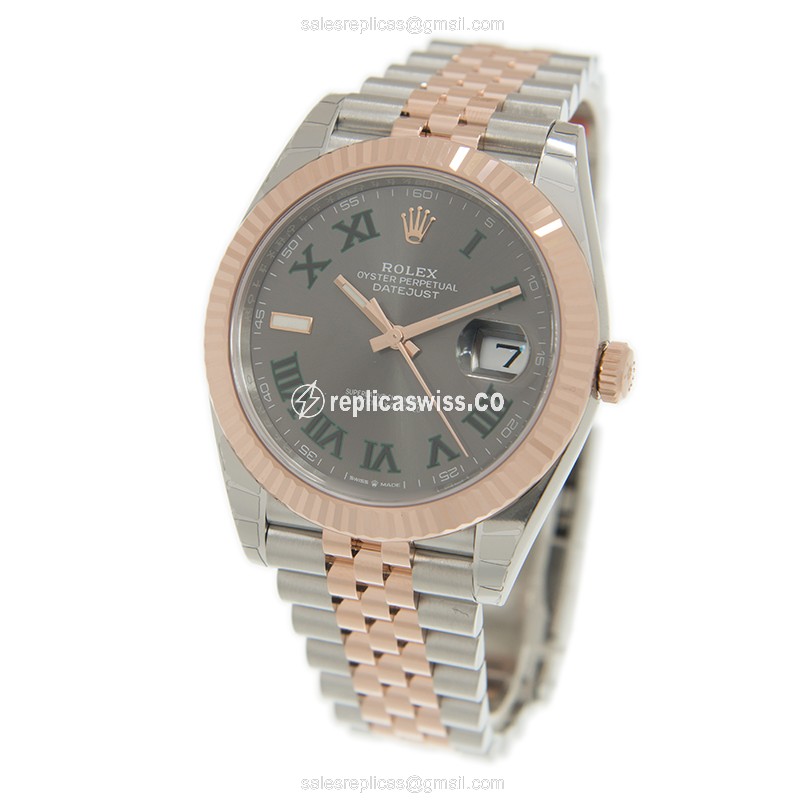Rolex DATEJUST Replica - Automatic - 18kt Rose Gold & Steel - Green Dial - Gold Clasp - View 3