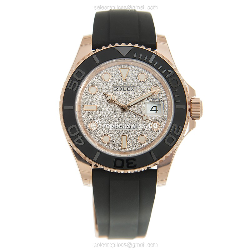 Rolex Yacht Master Replica - Automatic - 18kt Rose Gold - Silver Dial - Black Rubber Strap - View 2