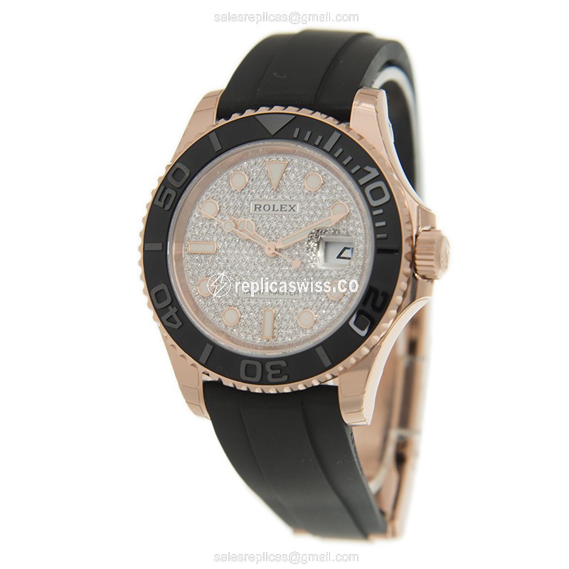 Rolex Yacht Master Replica - Automatic - 18kt Rose Gold - Silver Dial - Black Rubber Strap - View 3