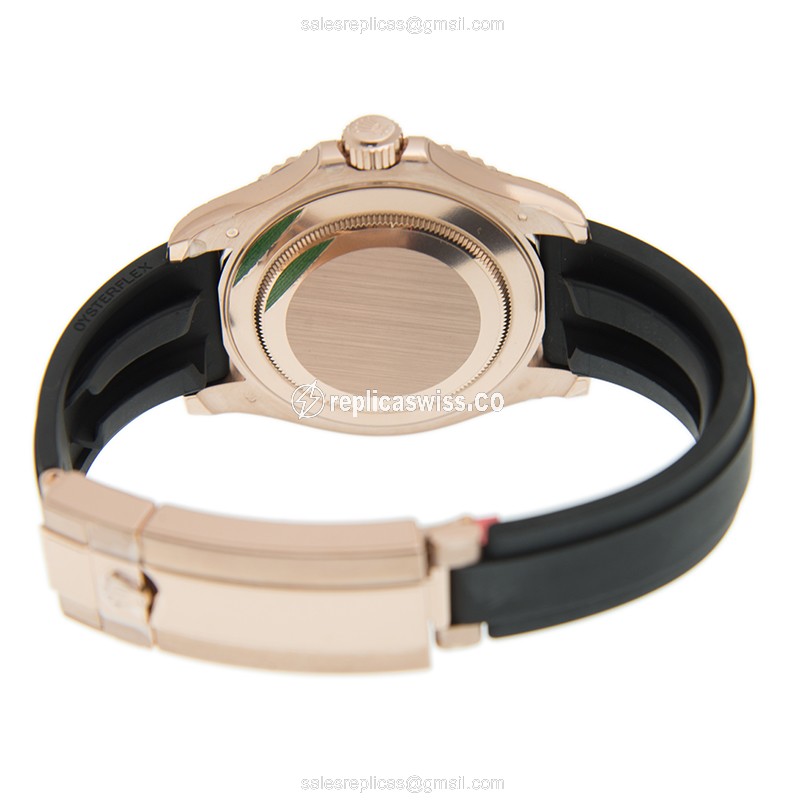Rolex Yacht Master Replica - Automatic - 18kt Rose Gold - Silver Dial - Black Rubber Strap - View 4