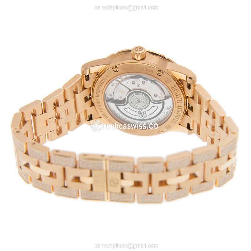 Roger Dubuis RDDBEX0381 Replica - Automatic - 18kt Rose Gold Case - White Dial - Gold Strap - View 4