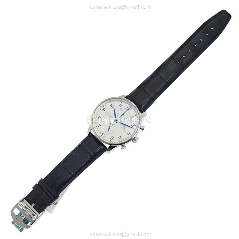 Portuguese Automatic Watch - IWC IW371605 - Stainless Steel Case - White Dial - Blue Alligator Strap - View 2