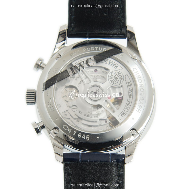 Portuguese Automatic Watch - IWC IW371605 - Stainless Steel Case - White Dial - Blue Alligator Strap - View 3