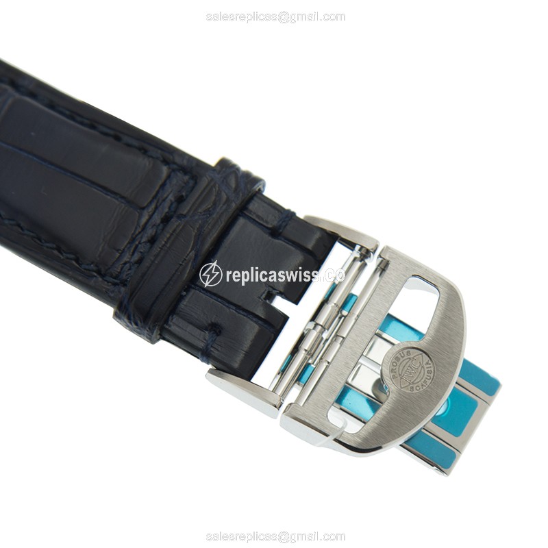 Portuguese Automatic Watch - IWC IW371605 - Stainless Steel Case - White Dial - Blue Alligator Strap - View 4
