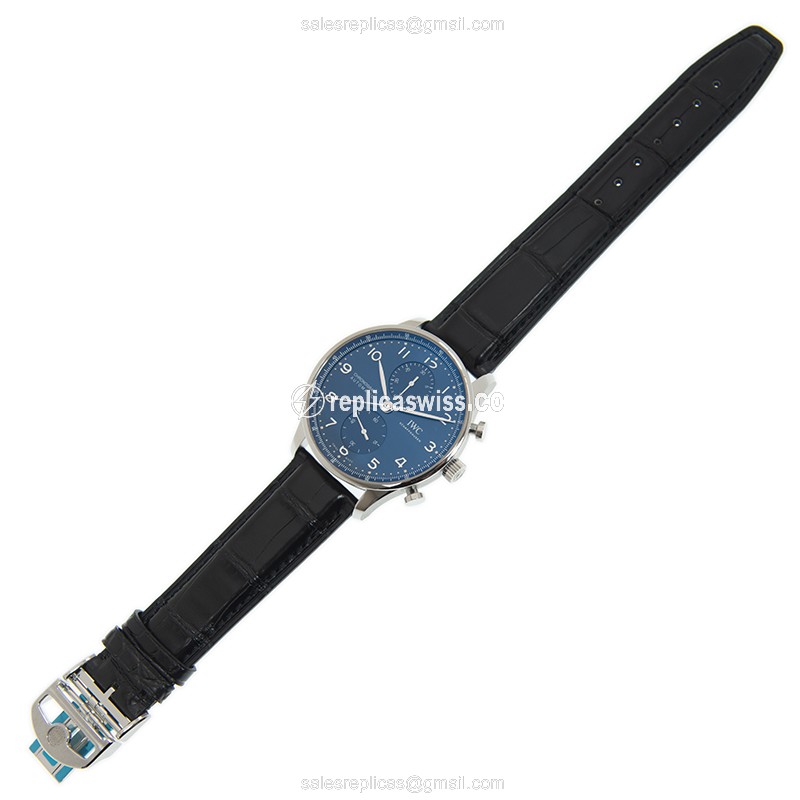 IWC Portuguese IW371606 Replica - Automatic Movement - Steel Case - Blue Dial & Alligator Blue strap - View 2
