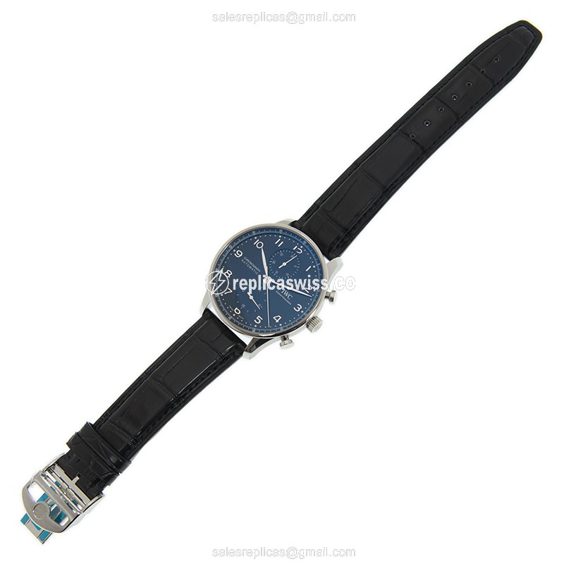 IWC Portuguese Replica - Automatic - Stainless Steel - Black Dial - Alligator Black Clasp - View 2