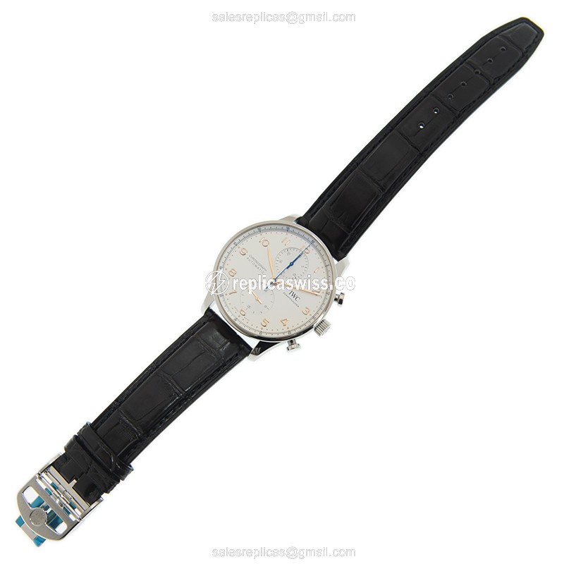 IWC Portuguese Replica - Automatic - Stainless Steel - White Dial - Blue Alligator Strap - View 2