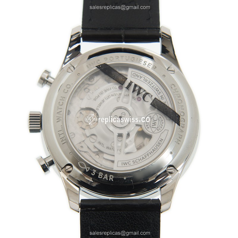 IWC Portuguese Replica - Automatic - Stainless Steel - White Dial - Blue Alligator Strap - View 3