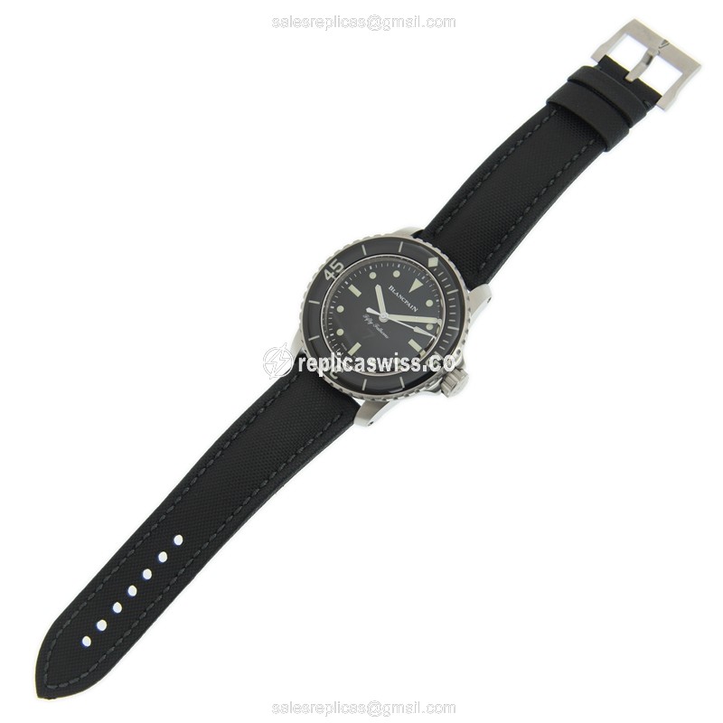 Blancpain 5015E-1130-B52A Replica - Automatic - Black Dial - Stainless Steel Case - Leather Black Strap - View 2