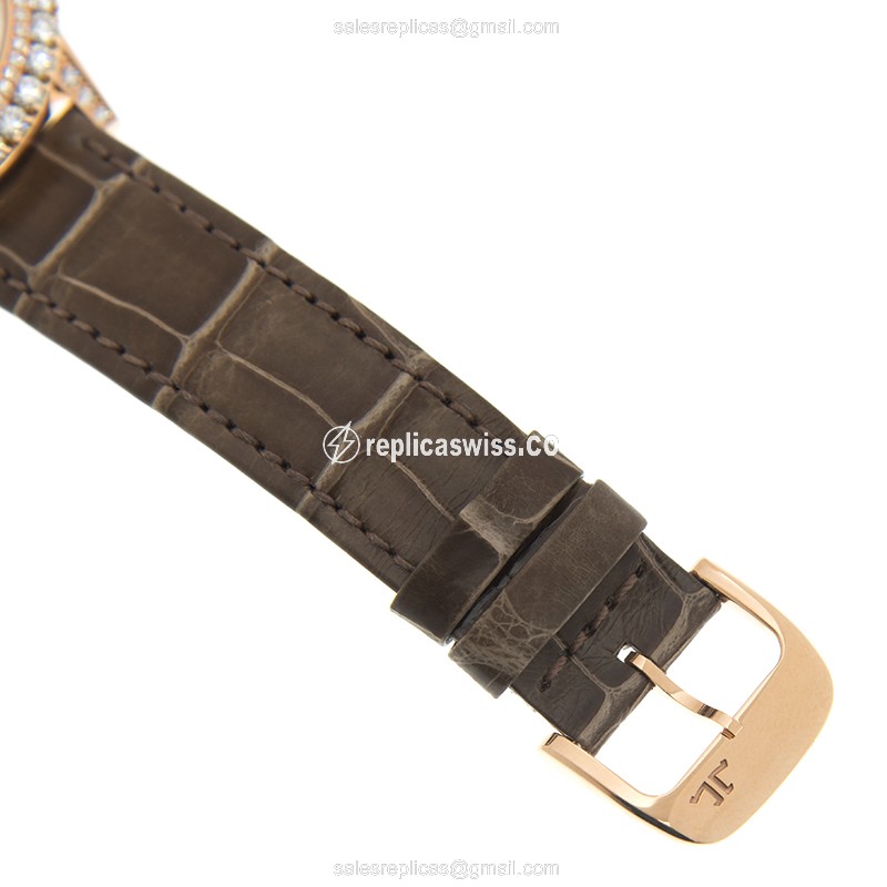 Jaeger-Lecoultre Rendez-Vous Replica - Automatic 18kt Rose Gold - Diamond Dial - Alligator Brown Strap - View 4