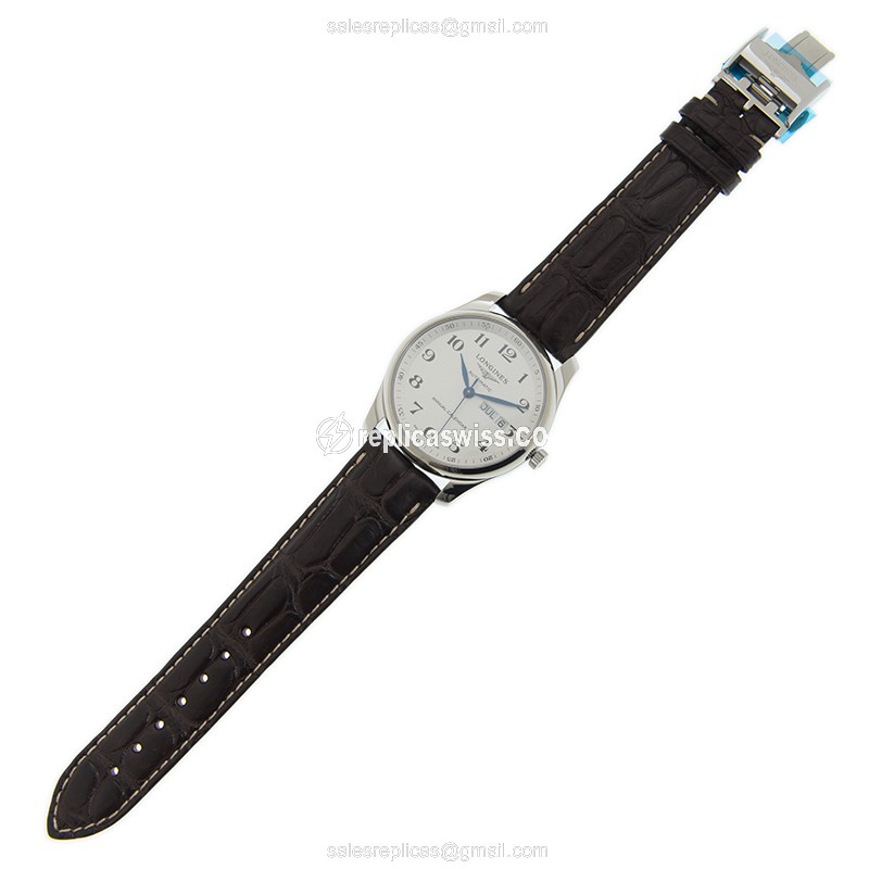 Longines L2.910.4.78.3 Replica - Automatic - Silver Dial on Brown Leather Strap - View 2
