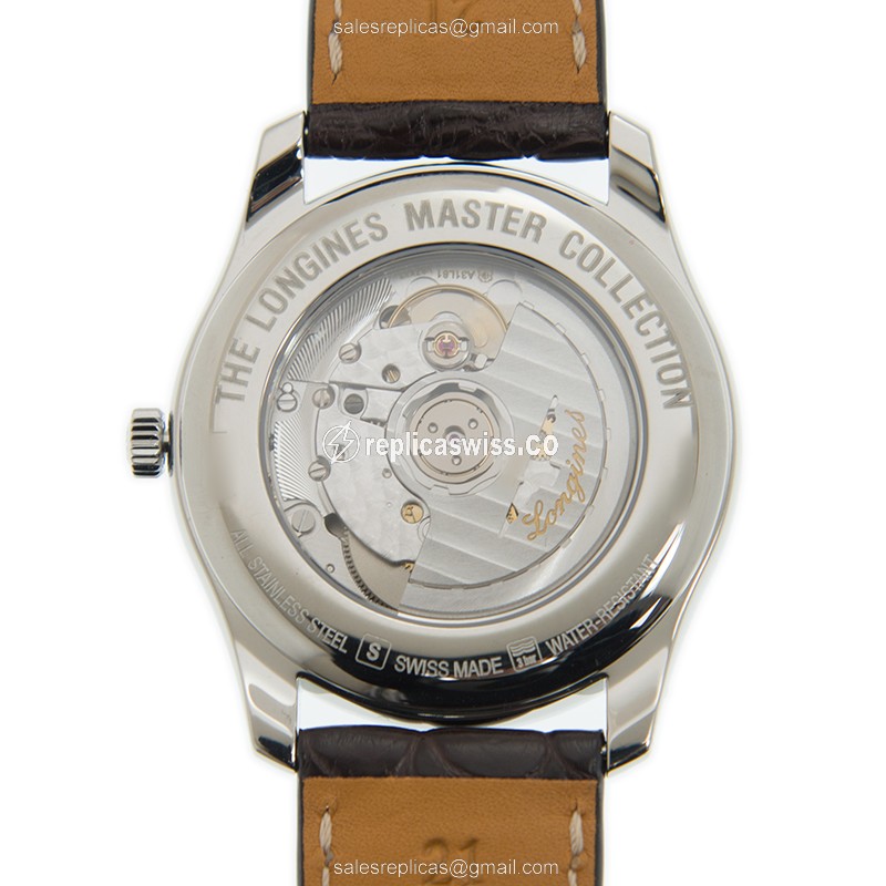 Longines L2.910.4.78.3 Replica - Automatic - Silver Dial on Brown Leather Strap - View 3