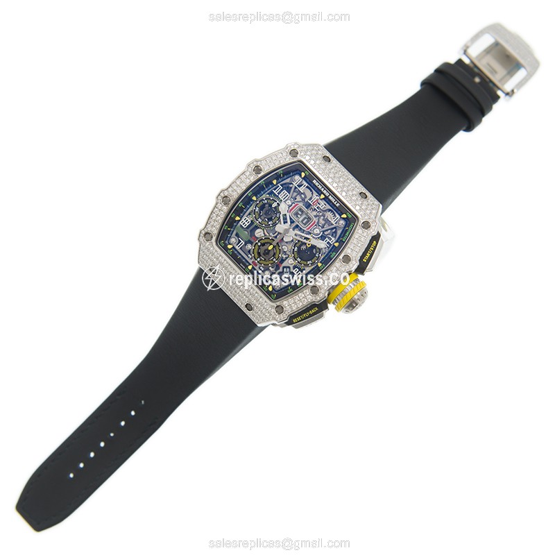 Richard Mille RM11-03 - Auto - 18kt White Gold - Diamond - Silver Dial - Black Leather Buckle - View 2