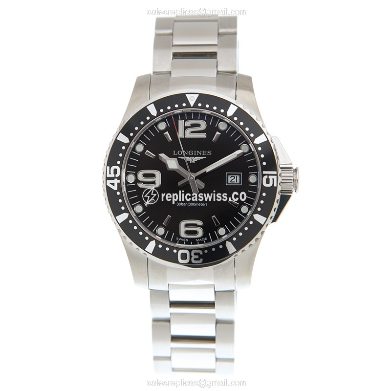 Longines CONQUEST Replica - Automatic - Steel Case - Black Dial on Silver Strap - View 2