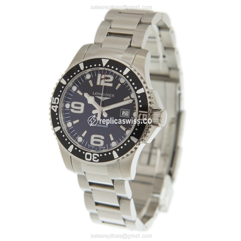 Longines CONQUEST Replica - Automatic - Steel Case - Black Dial on Silver Strap - View 3