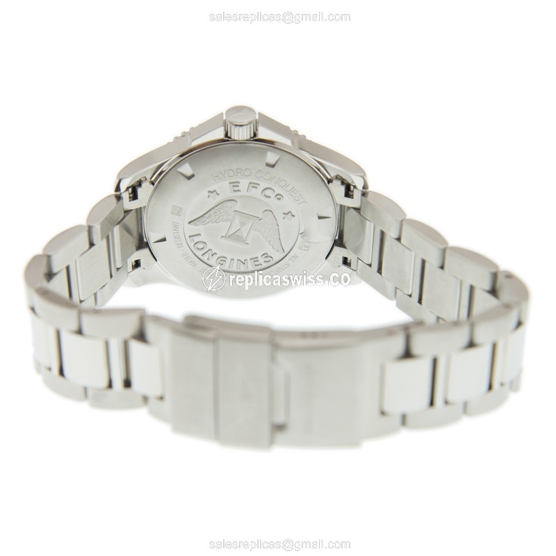 Longines CONQUEST Replica - Automatic - Steel Case - Black Dial on Silver Strap - View 4
