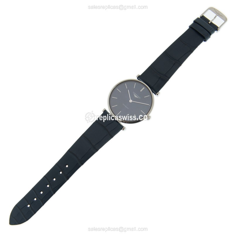 Longines L4.908.4.95.2 Replica - Quartz - Steel Case, Blue Dial, Leather Strap - View 2