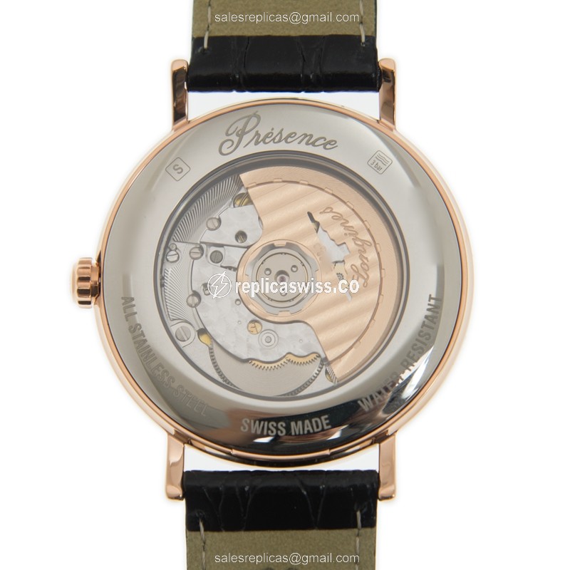 Longines Presence Replica - Automatic - 18kt Rose Gold - White Dial, Leather Strap - View 3