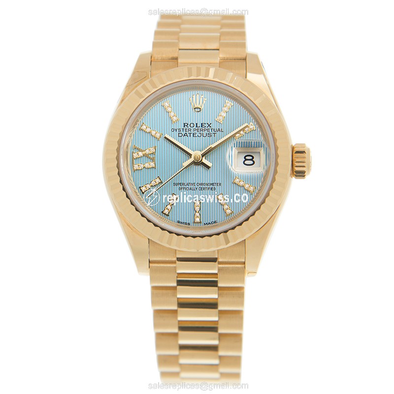 Rolex Lady Datejust Replica - Automatic - 18kt Gold Case - Blue Dial - View 2