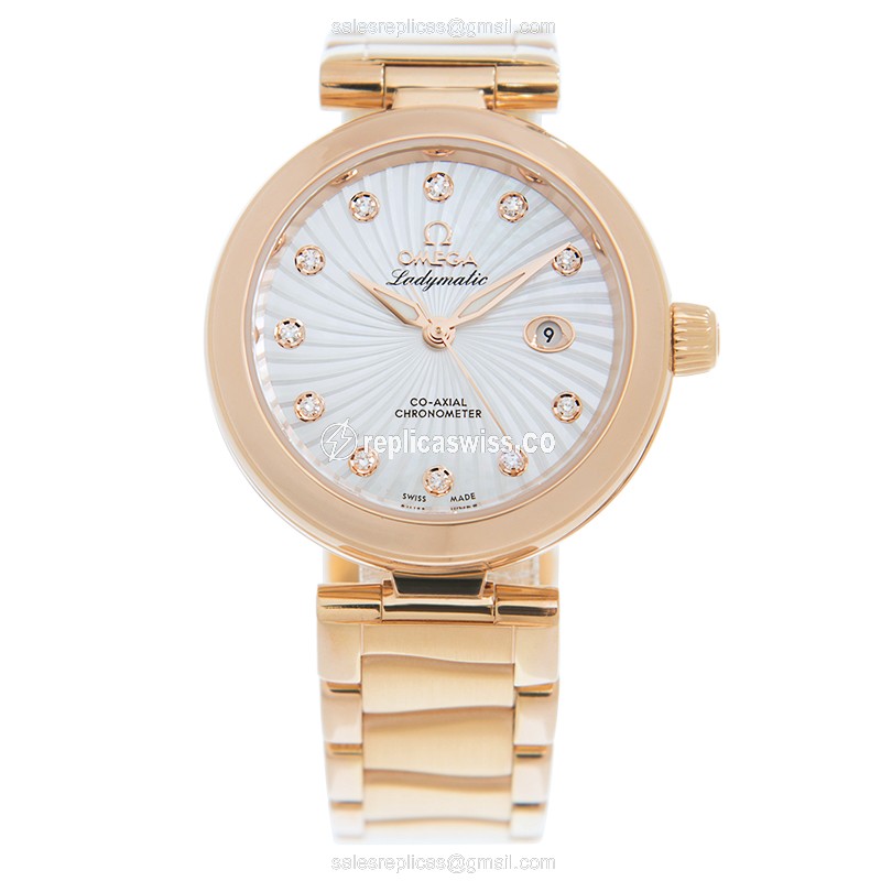 Omega DE VILLE Replica - Automatic - 18kt Rose Gold - White Dial - Gold Clasp - View 2