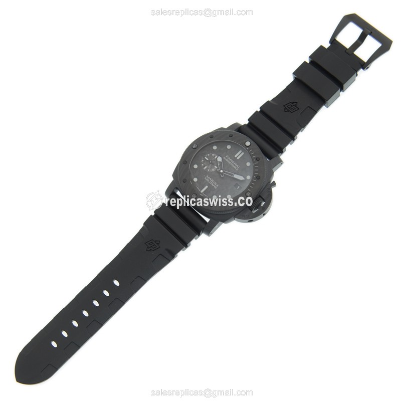 Panerai PAM00979 SUBMERSIBLE Replica - Automatic - Carbon Fiber Case - Black Dial - Rubber Strap - Black Buckle - View 2