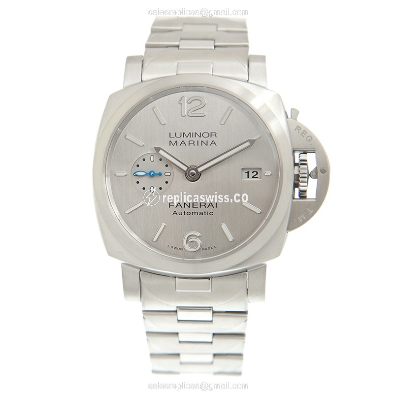 Panerai PAM00977 Replica - Automatic - Steel Case - Silver Dial - Silver Strap - View 2