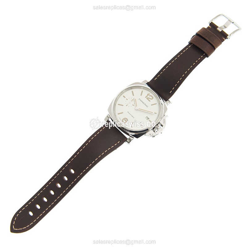 Panerai PAM01046 LUMINOR DUE - Automatic - Stainless Steel - White Dial - Brown Cowhide Strap - View 2