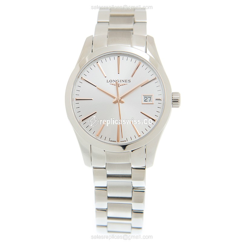 Longines CONQUEST Classic Quartz - White Dial, Steel Case, Silver Clasp - View 2