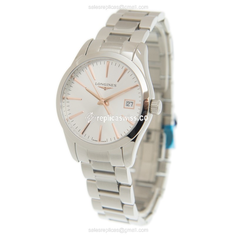 Longines CONQUEST Classic Quartz - White Dial, Steel Case, Silver Clasp - View 3