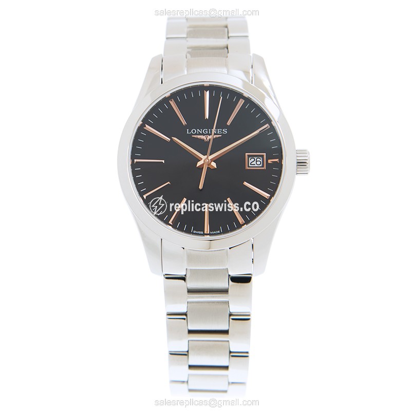Longines CONQUEST Classic Quartz - Steel Case, Black Dial, Silver Steel Strap - View 2