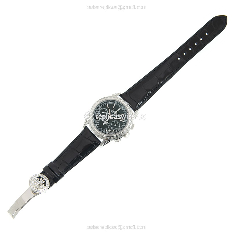 Patek Philippe 5271P-001 Replica - Manual Wind - 950 Platinum - Diamond Set - Black Dial - Alligator Strap - View 2