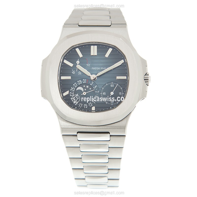 Patek Philippe 5712/1A-001 Replica - Automatic - Blue Dial - Steel Case - Silver Strap - View 2