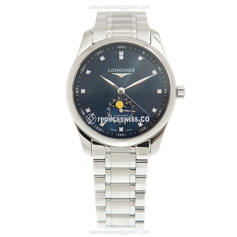 Longines L2.909.4.97.6 Replica - Automatic - Steel Case - Blue Dial - Silver Steel Strap - View 2