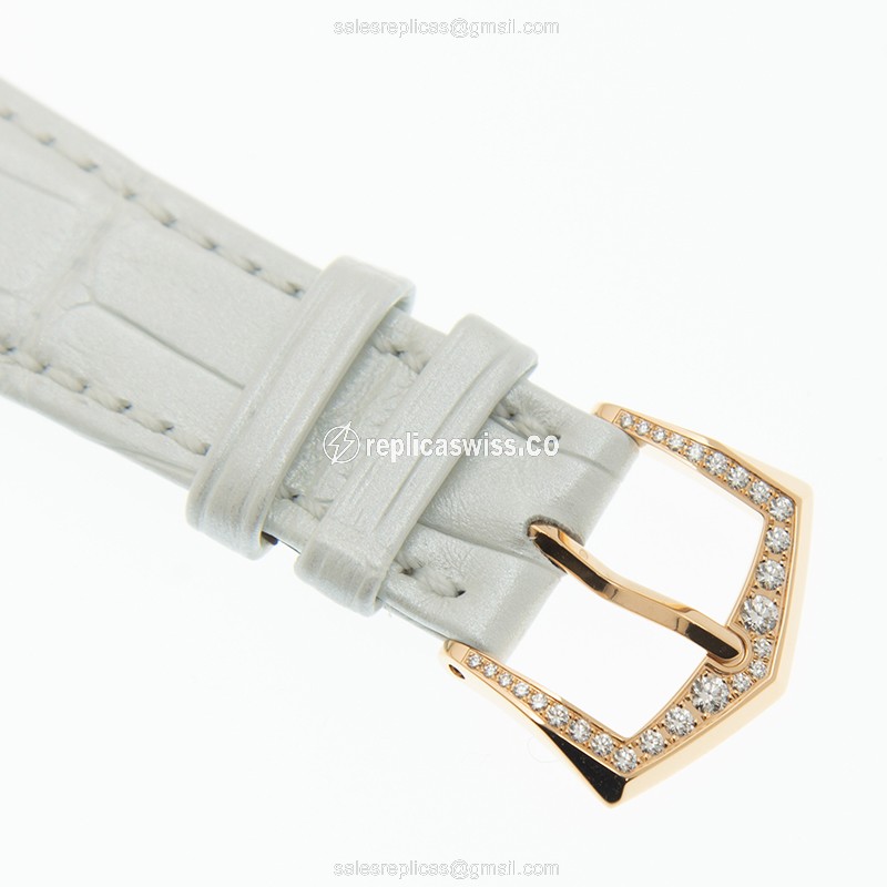 Patek Philippe 4948R-001 Replica - Automatic - 18kt Rose Gold - Diamond Case - White Dial & Alligator Strap - View 4