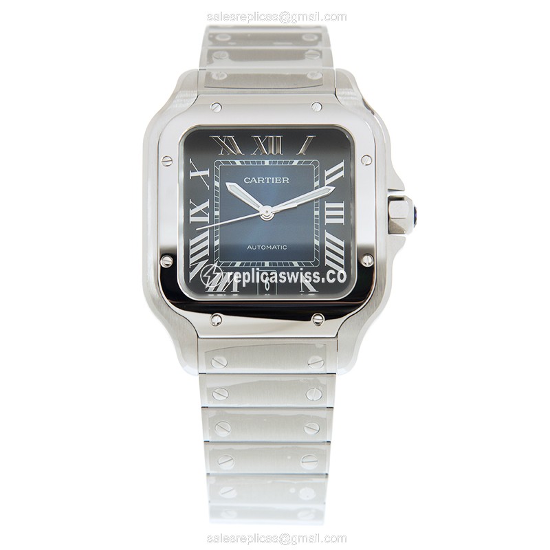 Cartier Santos Replica - Automatic - Blue Dial - Steel Case & Band - Clasp - View 2