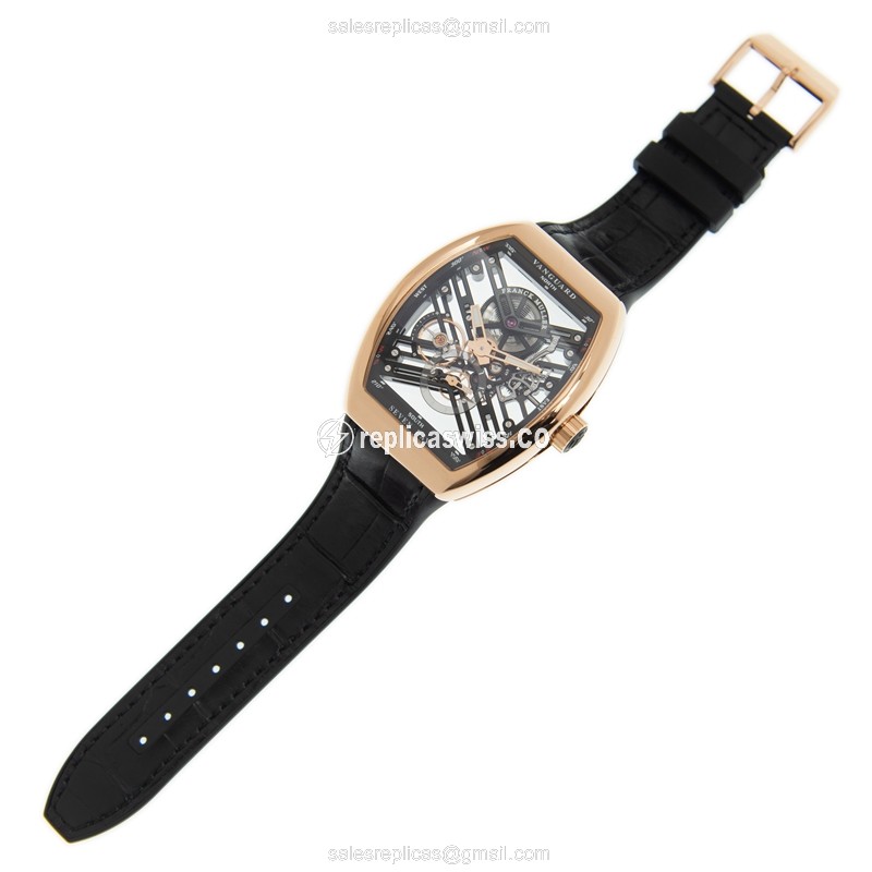 Franck Muller V 45 S6 SQT MVT - Automatic - 18kt Rose Gold Case, Diamonds, Black Dial, Leather Strap - View 2