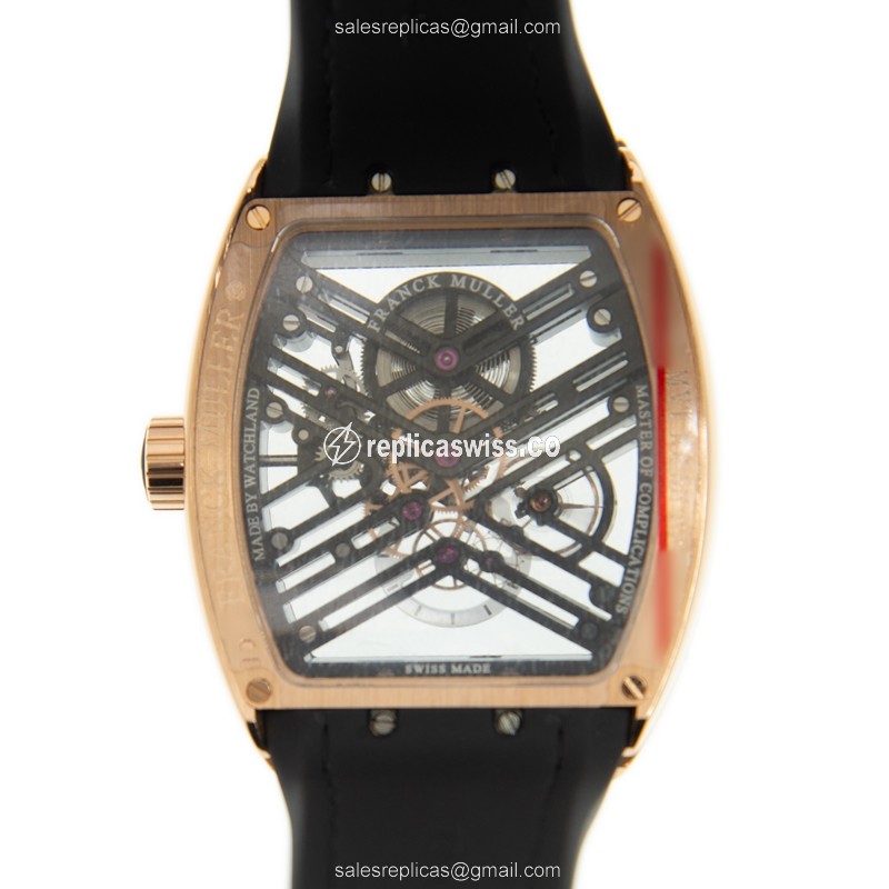 Franck Muller V 45 S6 SQT MVT - Automatic - 18kt Rose Gold Case, Diamonds, Black Dial, Leather Strap - View 3