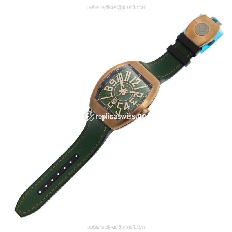 Franck Muller V 45 SC DT CIR Replica - Automatic - Green Brass - Green Leather Strap - View 2