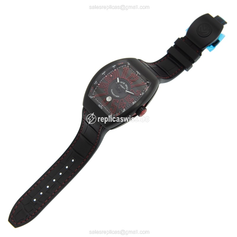 Franck Muller V 45 SC DT Replica - Automatic - Titanium Case - Black Dial on Black Alligator Strap - View 2